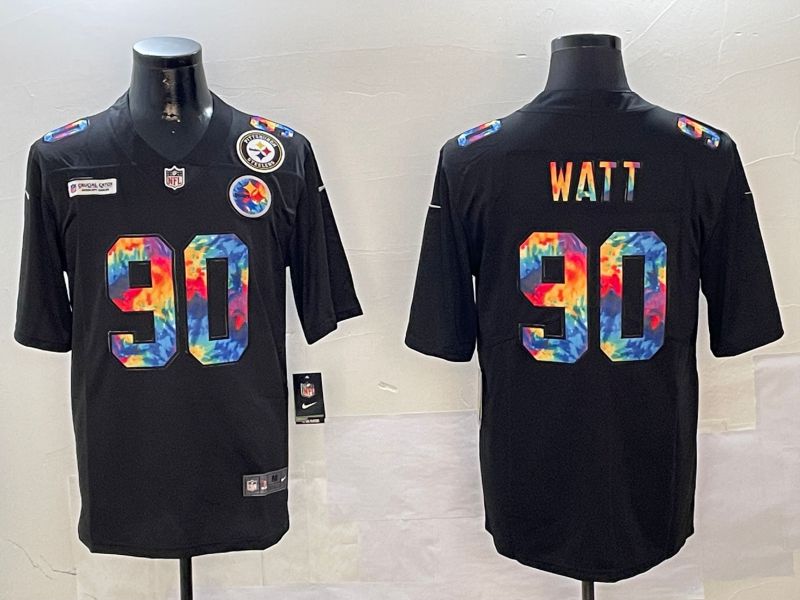 Men Pittsburgh Steelers #90 Watt Black Rainbow 2024 Nike Limited NFL Jersey style 2